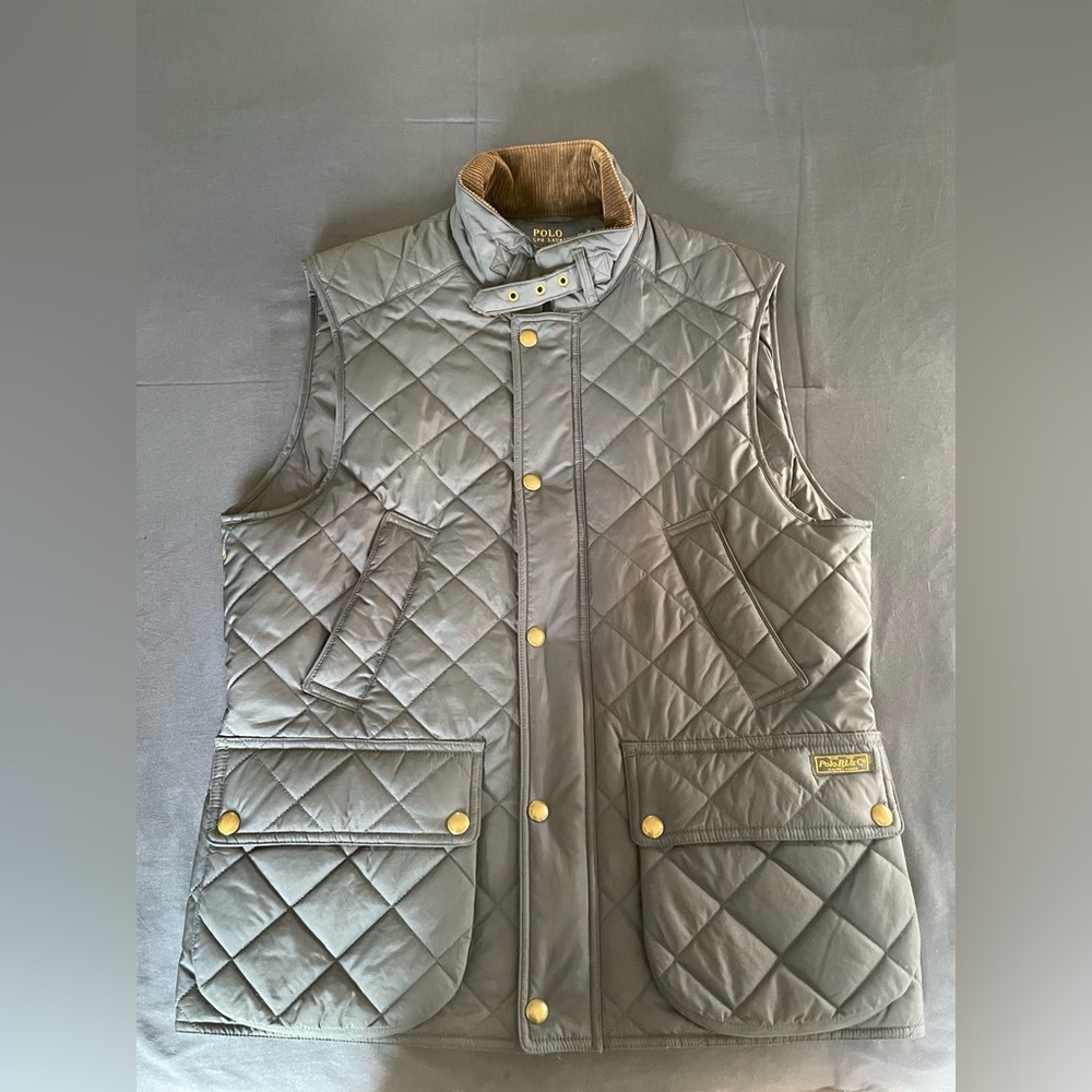 Polo Ralph Lauren Quilted Vest with Brown Collar